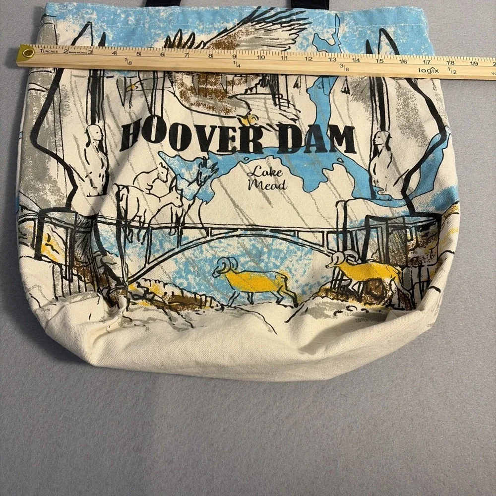 Hoover Dam Lake Mead Canvas Tote Shoulder Bag Double Sided Eagle Goats NWOT
